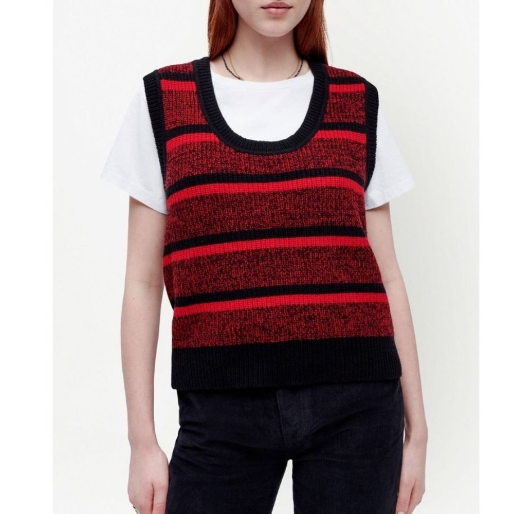 NWT. RE/DONE Red and Black Wool Sweater Vest